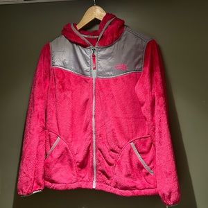 North Face Girls Pink / Gray Hooded Fleece Jacket sz XL Great Condition